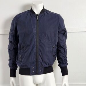 Diesel Mens Navy Blue Cotton Utility Bomber Jacket Size M Full Zip Sleeve Pocket
